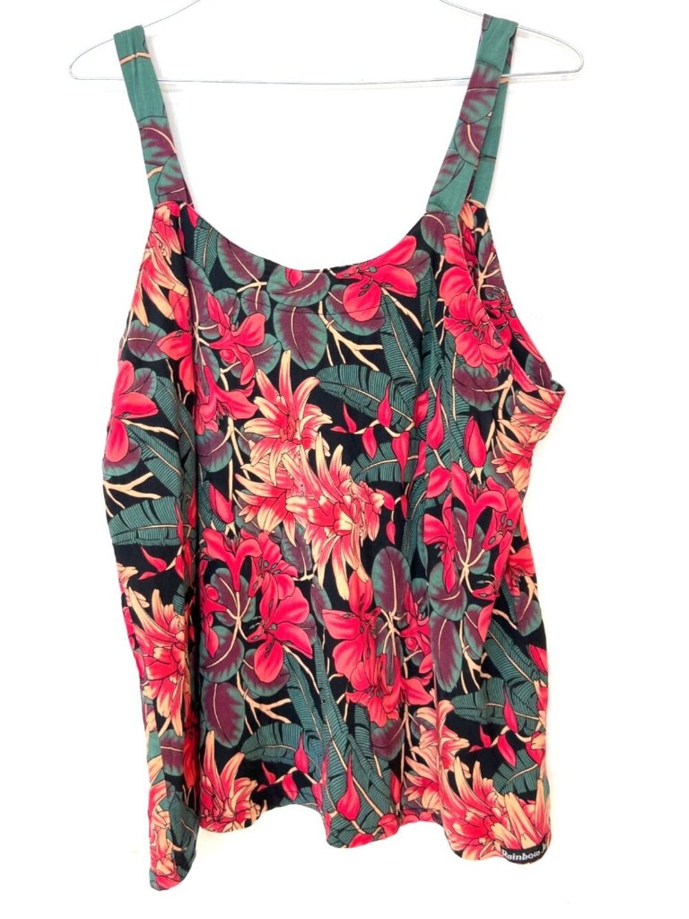 Rainbow Jo Tropical Sleeveless Blouse Hibiscus Bird of Paradise Floral M/L FLAW